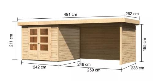 dřevěný domek KARIBU ASKOLA 3,5 + přístavek 280 cm včetně zadní a boční stěny (77721) natur