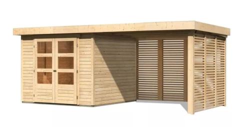dřevěný domek KARIBU ASKOLA 3,5 + přístavek 280 cm včetně zadní a boční stěny (9152) natur LG3254
