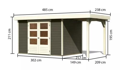dřevěný domek KARIBU ASKOLA 4 + přístavek 150 cm (23499) terragrau