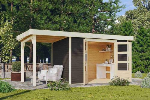 dřevěný domek KARIBU ASKOLA 4 + přístavek 150 cm (23499) terragrau