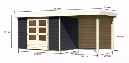 dřevěný domek KARIBU ASKOLA 4 + přístavek 240 cm včetně zadní stěny (38671) antracit
