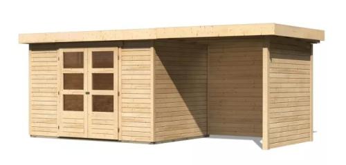 dřevěný domek KARIBU ASKOLA 4 + přístavek 240 cm včetně zadní a boční stěny (77732) natur LG3261