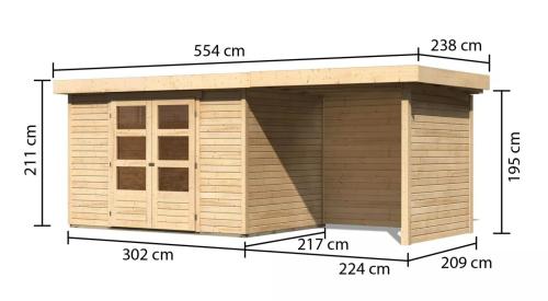 dřevěný domek KARIBU ASKOLA 4 + přístavek 240 cm včetně zadní a boční stěny (77732) natur