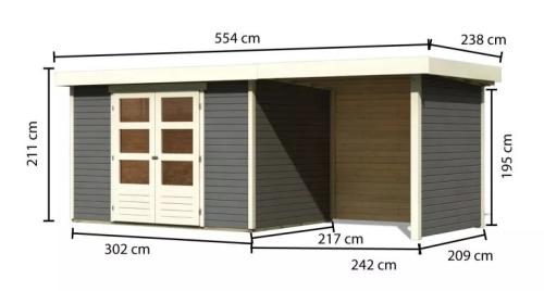 dřevěný domek KARIBU ASKOLA 4 + přístavek 240 cm včetně zadní a boční stěny (92072) terragrau