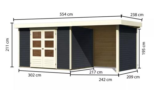 dřevěný domek KARIBU ASKOLA 4 + přístavek 240 cm včetně zadní a boční stěny (38672) antracit