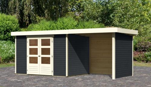 dřevěný domek KARIBU ASKOLA 4 + přístavek 240 cm včetně zadní a boční stěny (38672) antracit