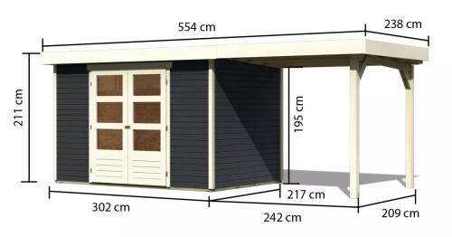 dřevěný domek KARIBU ASKOLA 4 + přístavek 240 cm (38670) antracit