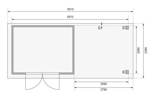 dřevěný domek KARIBU ASKOLA 4 + přístavek 280 cm včetně zadní stěny (9181) terragrau