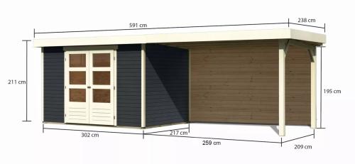 dřevěný domek KARIBU ASKOLA 4 + přístavek 280 cm včetně zadní stěny (38674) antracit