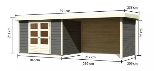 dřevěný domek KARIBU ASKOLA 4 + přístavek 280 cm včetně zadní a boční stěny (92074) terragrau