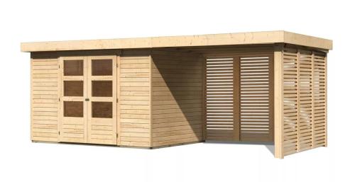 dřevěný domek KARIBU ASKOLA 4 + přístavek 280 cm včetně zadní a boční stěny (9182) natur LG3274