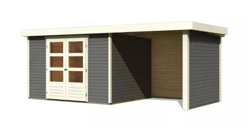 dřevěný domek KARIBU ASKOLA 5 + přístavek 240 cm včetně zadní a boční stěny (9157) šedý LG3278