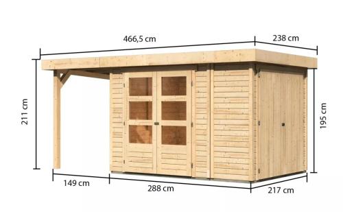 dřevěný domek KARIBU RETOLA 2 + přístavek 150 cm (23518) natur