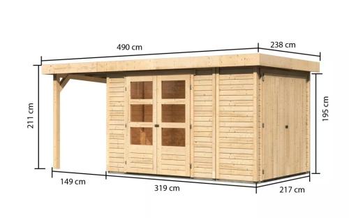 dřevěný domek KARIBU RETOLA 3 + přístavek 150 cm (23519) natur