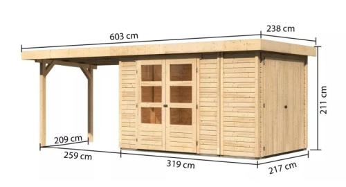 dřevěný domek KARIBU RETOLA 3 + přístavek 280 cm (82958) natur