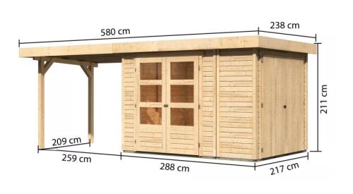 dřevěný domek KARIBU RETOLA 2 + přístavek 280 cm (82952) natur