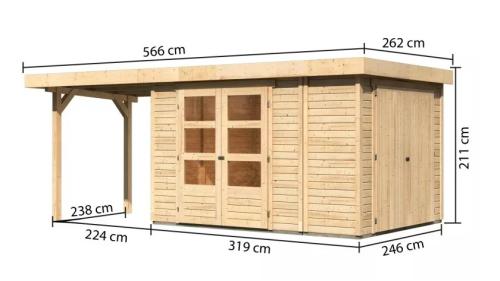 dřevěný domek KARIBU RETOLA 4 + přístavek 240 cm (82962) natur