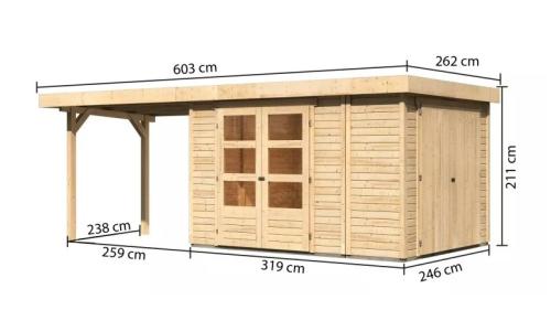 dřevěný domek KARIBU RETOLA 4 + přístavek 280 cm (82963) natur