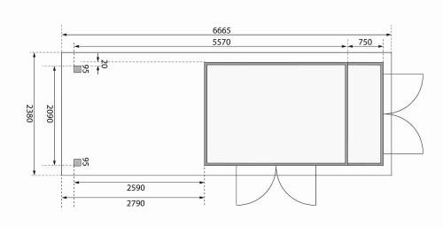 dřevěný domek KARIBU RETOLA 5 + přístavek 280 cm (82966) natur