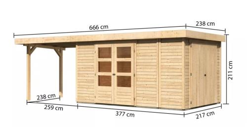 dřevěný domek KARIBU RETOLA 6 + přístavek 280 cm (82969) natur