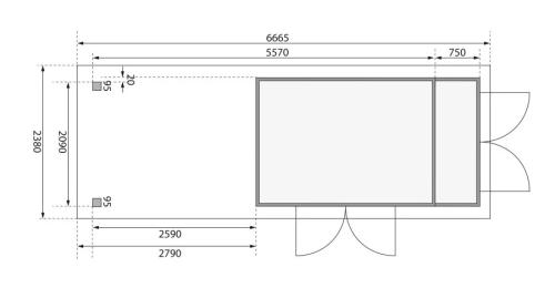 dřevěný domek KARIBU RETOLA 6 + přístavek 280 cm (82969) natur