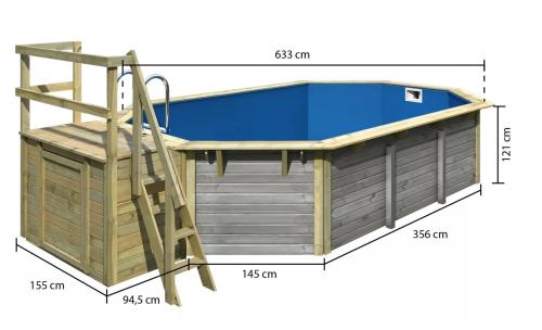 bazén KARIBU model X4 včetně malé terasy (39066) 6,1 x 4,0 m terragrau