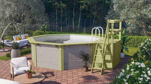 bazén KARIBU model X1 včetně malé terasy (39069) 4,0 x 4,0 m terragrau