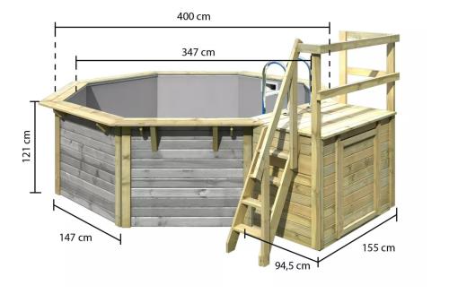 bazén KARIBU model X1 včetně malé terasy (39069) 4,0 x 4,0 m terragrau