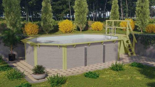 bazén KARIBU model X4 včetně malé terasy (39767) 6,1 x 4,0 m terragrau