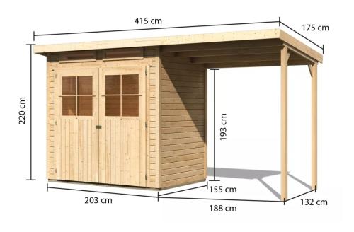 drevený domček KARIBU GLUCKSBURG 2 + prístavok 190 cm (83229) natur
