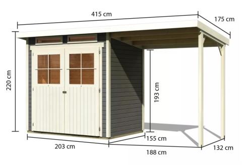 dřevěný domek KARIBU GLUCKSBURG 2 + přístavek 190 cm (83230) terragrau