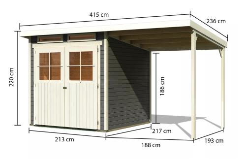 dřevěný domek KARIBU GLUCKSBURG 3 + přístavek 190 cm (68769) terragrau