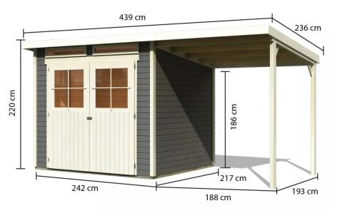 dřevěný domek KARIBU GLUCKSBURG 4 + přístavek 190 cm (83233) terragrau