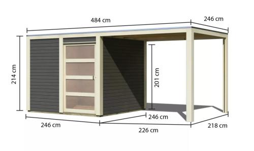 dřevěný domek KARIBU QUBIC 1 + přístavek 240 cm (79848) terragrau