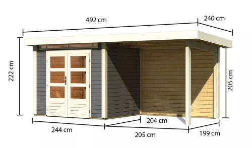 dřevěný domek KARIBU KANDERN 2 + přístavek 235 cm včetně zadní stěny (23611) terragrau