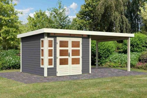 dřevěný domek KARIBU KASTORF 6 + přístavek 320 cm (31543) terragrau