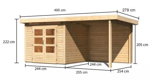 dřevěný domek KARIBU KANDERN 3 + přístavek 235 cm včetně zadní stěny (23612) natur