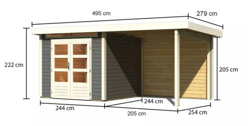 dřevěný domek KARIBU KANDERN 3 + přístavek 235 cm včetně zadní stěny (23613) terragrau