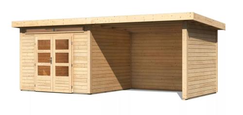 dřevěný domek KARIBU KANDERN 6 + přístavek 320 cm včetně zadní a boční stěny (83000) natur