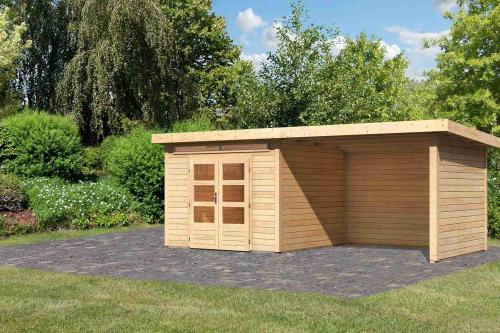 dřevěný domek KARIBU KANDERN 6 + přístavek 320 cm včetně zadní a boční stěny (83000) natur