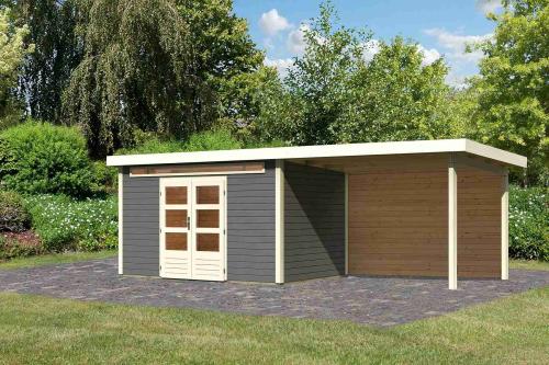 dřevěný domek KARIBU KANDERN 7 + přístavek 320 cm včetně zadní stěny (9249) terragrau