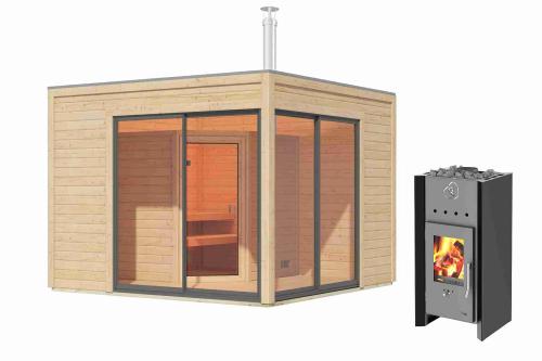 finská sauna KARIBU TERNING 3A (92705) s předsíní natur SET