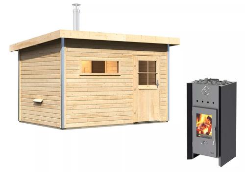 finská sauna KARIBU SKROLLAN 2 (92733) s předsíní natur SET