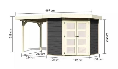 dřevěný domek KARIBU GOLDENDORF 3 + přístavek 240 cm (78243) terragrau