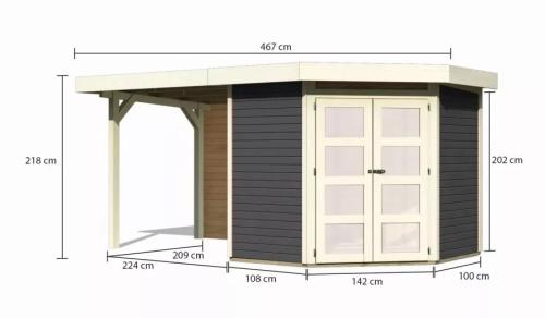 dřevěný domek KARIBU GOLDENDORF 3 + přístavek 240 cm včetně zadní stěny (8867) terragrau 