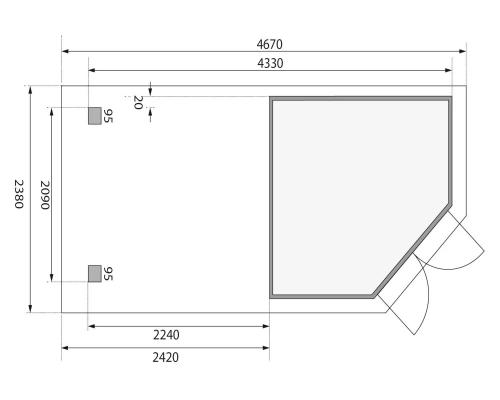 dřevěný domek KARIBU GOLDENDORF 3 + přístavek 240 cm včetně zadní stěny (8867) terragrau 