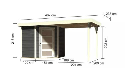 dřevěný domek KARIBU SCHWANDORF 3 + přístavek 240 cm (77739) terragrau