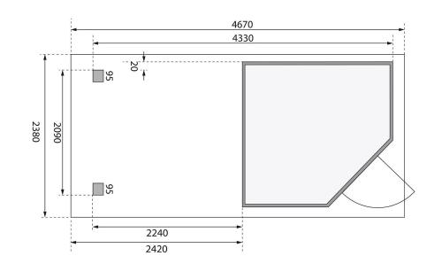 dřevěný domek KARIBU SCHWANDORF 3 + přístavek včetně zadní stěny 240 cm (9211) terragrau