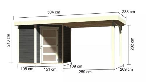 dřevěný domek KARIBU SCHWANDORF 3 + přístavek 280 cm (77743) terragrau