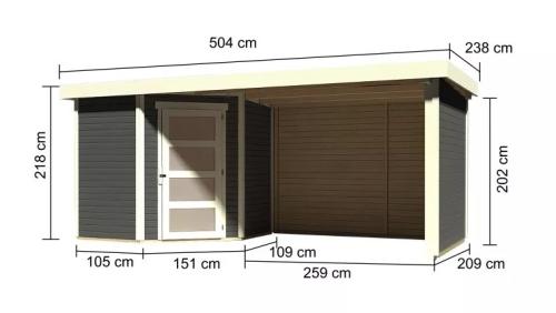 dřevěný domek KARIBU SCHWANDORF 3 + přístavek 280 cm včetně zadní a boční stěny (77745) terragrau